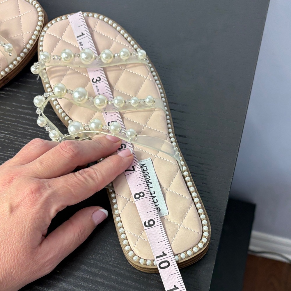Steve Madden Pink Pearl-Embellished Clear-Strap Sandals - Picture 9 of 9
